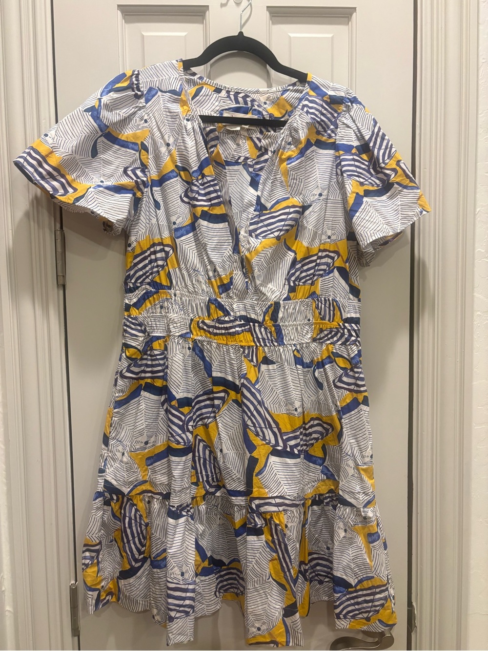 Anthropologie Yellow & Blue Abstract Tiered Casual Dress